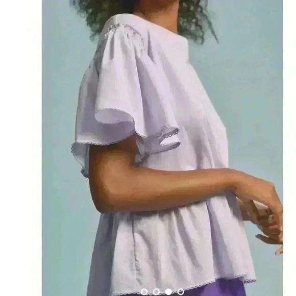 By Anthropologie Babydoll Top Light Lavender Color Cotton Size Large - Picture 3 of 12